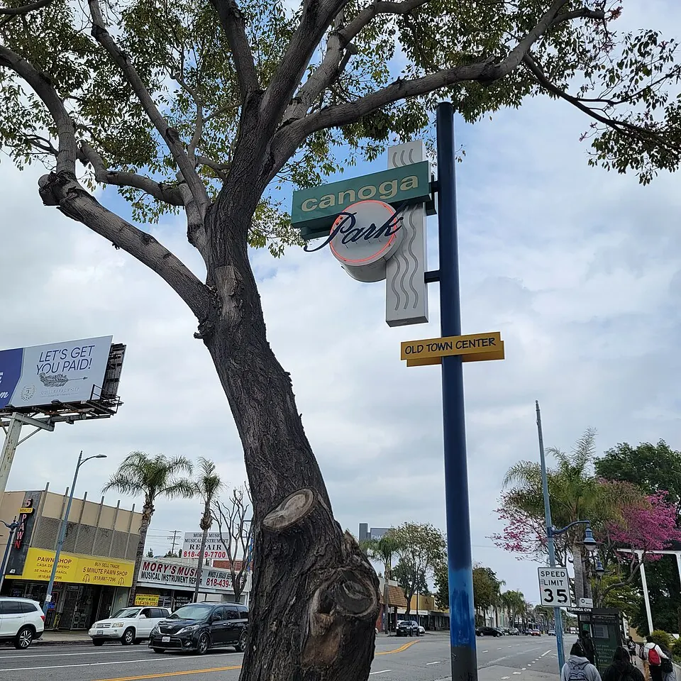 The Old Town Center sign in Canoga Park (photographed 2023)