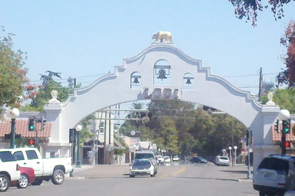 The historic Mission Arch over downtown Lodi